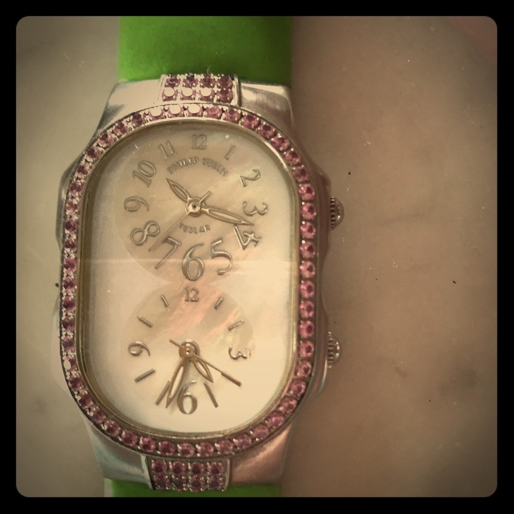 Philip Stein watch with pink sapphires.